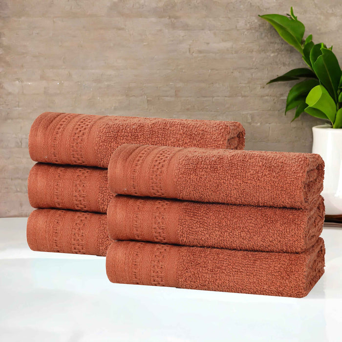 Honeycomb Textured Waffle Border Luxury Cotton Face Towels, Set of 6