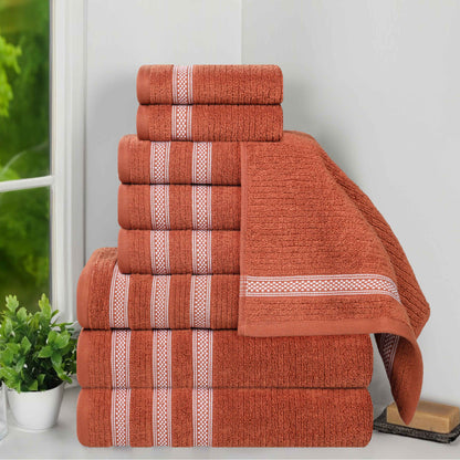 Zero Twist Cotton Ribbed Geometric Border Plush 9 Piece Towel Set - Blue Nile Mills