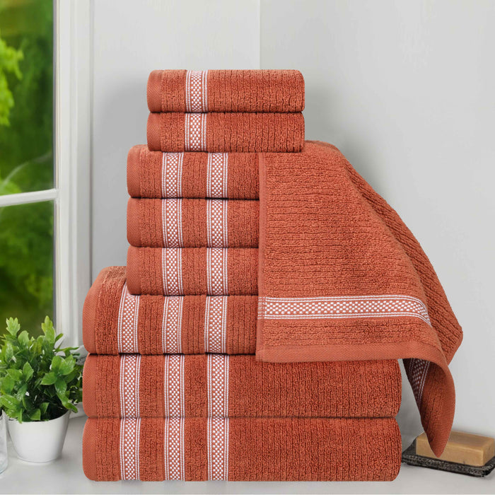 Zero Twist Cotton Ribbed Geometric Border Plush 9 Piece Towel Set