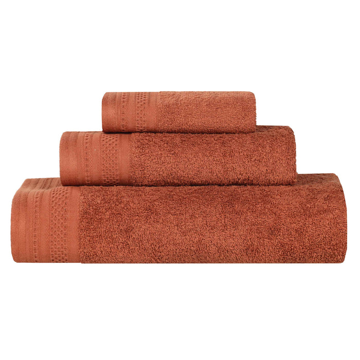 Honeycomb Textured Waffle Border Luxury Cotton 3 Piece Towel Set