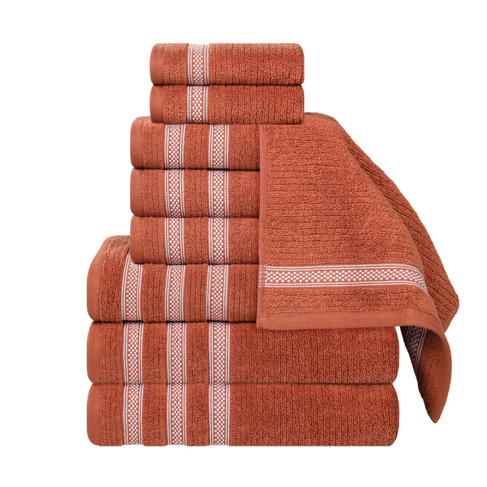 Zero Twist Cotton Ribbed Geometric Border Plush 9 Piece Towel Set