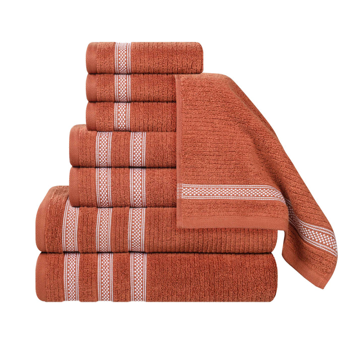 Zero Twist Cotton Ribbed Geometric Border 8 Piece Towel Set