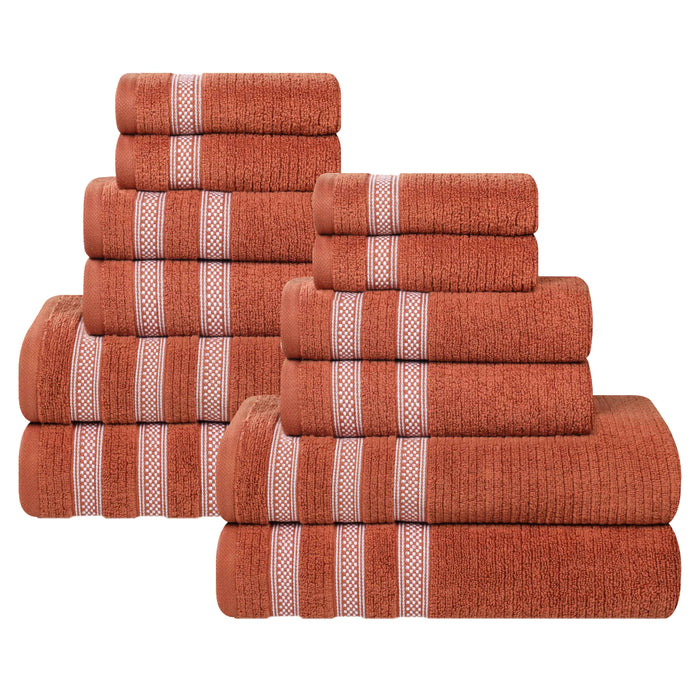 Zero Twist Cotton Ribbed Geometric Border Plush 12 Piece Towel Set