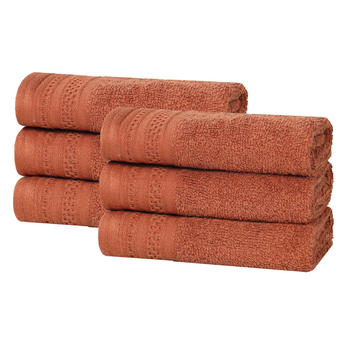 Honeycomb Textured Waffle Border Luxury Cotton Face Towels, Set of 6