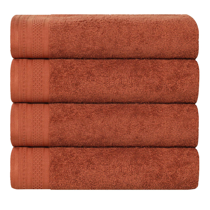 Honeycomb Textured Waffle Border Luxury Cotton Bath Towels, Set of 4