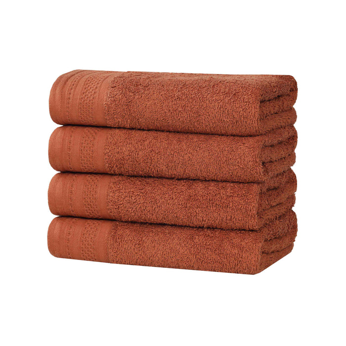 Honeycomb Textured Waffle Border Luxury Cotton Hand Towels, Set of 4