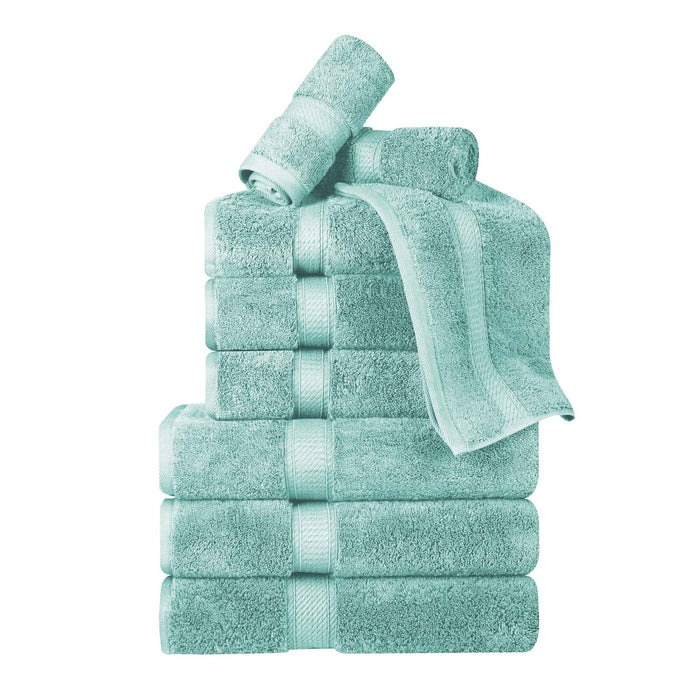 Egyptian Cotton Pile Plush Heavyweight Absorbent 9 Piece Towel Set -SeaFoam