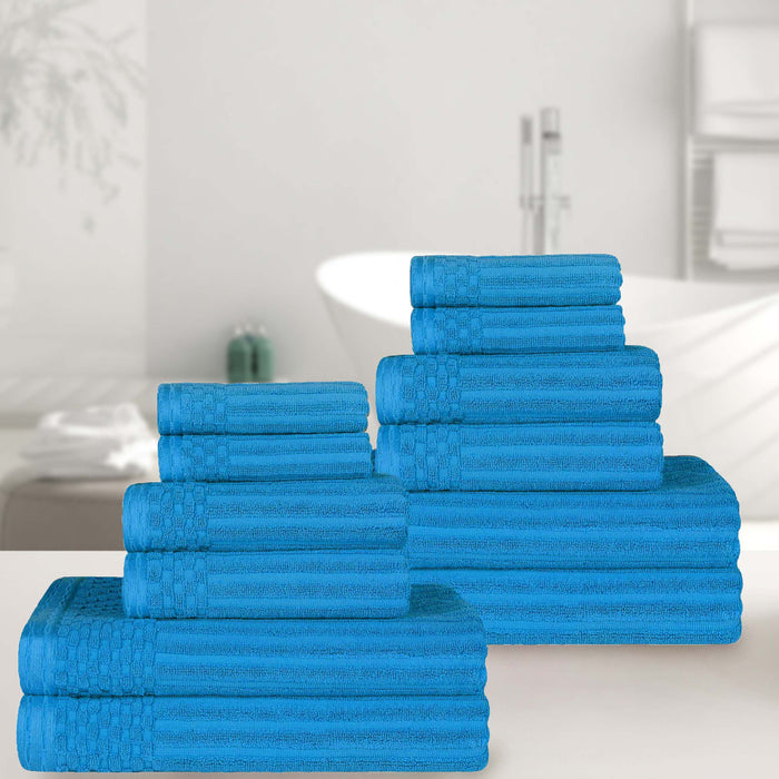 Ribbed Textured Cotton Medium Weight 12 Piece Towel Set