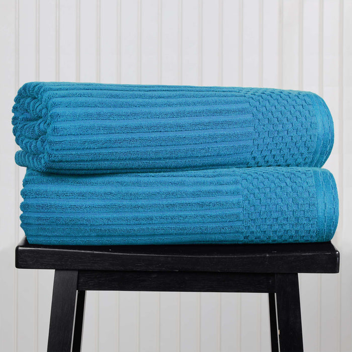 Cotton Ribbed Textured Super Absorbent 2 Piece Bath Sheet Towel Set - Azure