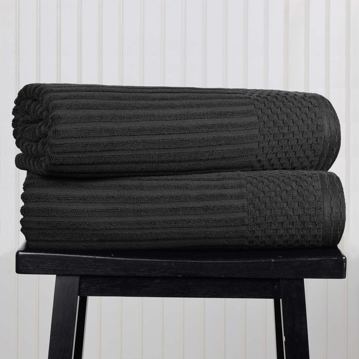 Cotton Ribbed Textured Super Absorbent 2 Piece Bath Sheet Towel Set - Black