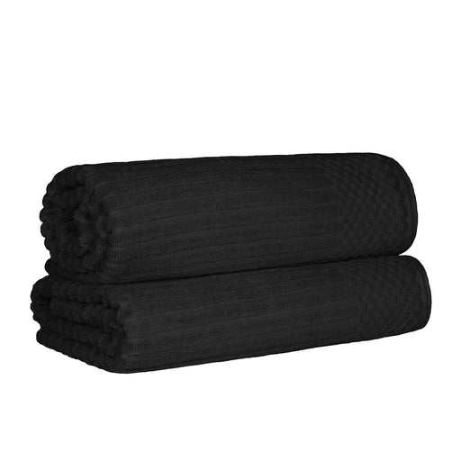 Cotton Ribbed Textured Super Absorbent 2 Piece Bath Sheet Towel Set - Black