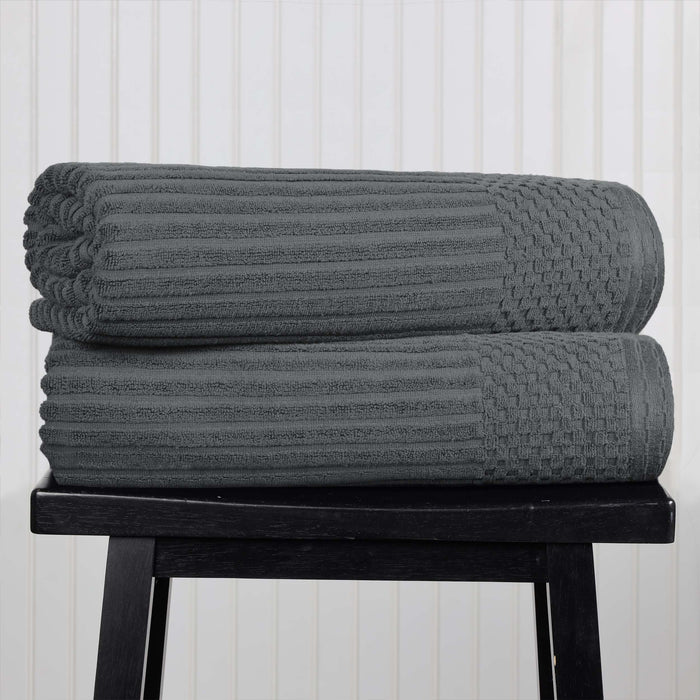 Cotton Ribbed Textured Super Absorbent 2 Piece Bath Sheet Towel Set - Charcoal