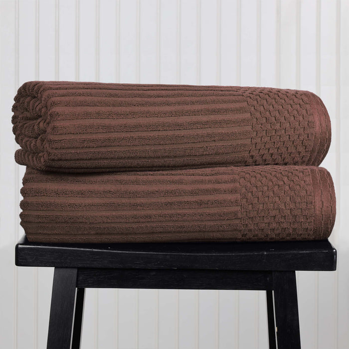 Cotton Ribbed Textured Super Absorbent 2 Piece Bath Sheet Towel Set - Java