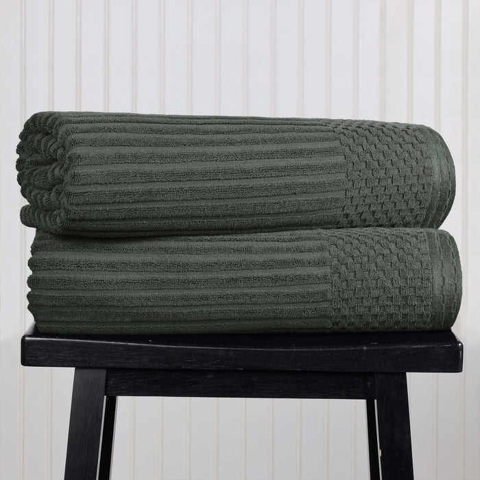 Cotton Ribbed Textured Super Absorbent 2 Piece Bath Sheet Towel Set - Pine