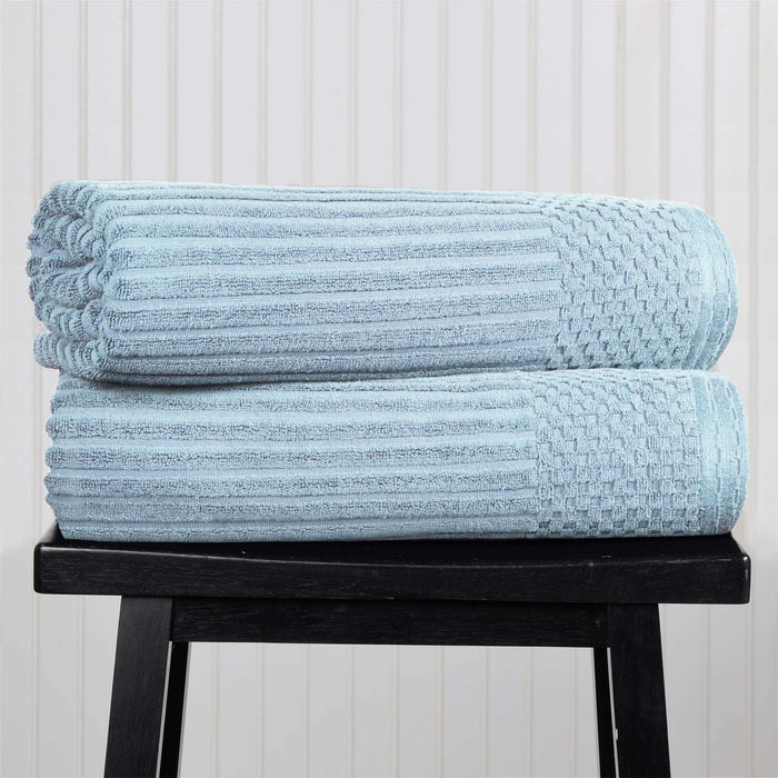 Cotton Ribbed Textured Super Absorbent 2 Piece Bath Sheet Towel Set - Slate Blue