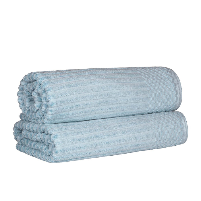 Cotton Ribbed Textured Super Absorbent 2 Piece Bath Sheet Towel Set - Slate Blue