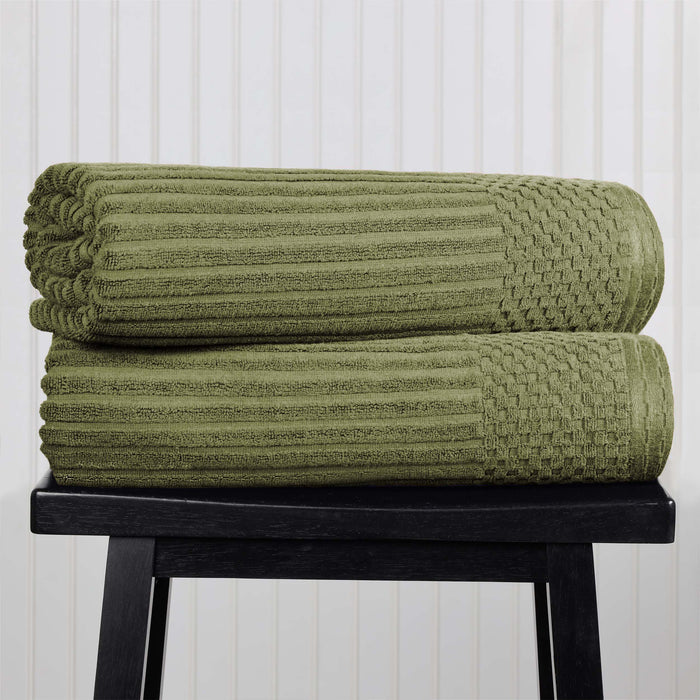 Cotton Ribbed Textured Super Absorbent 2 Piece Bath Sheet Towel Set - Sage