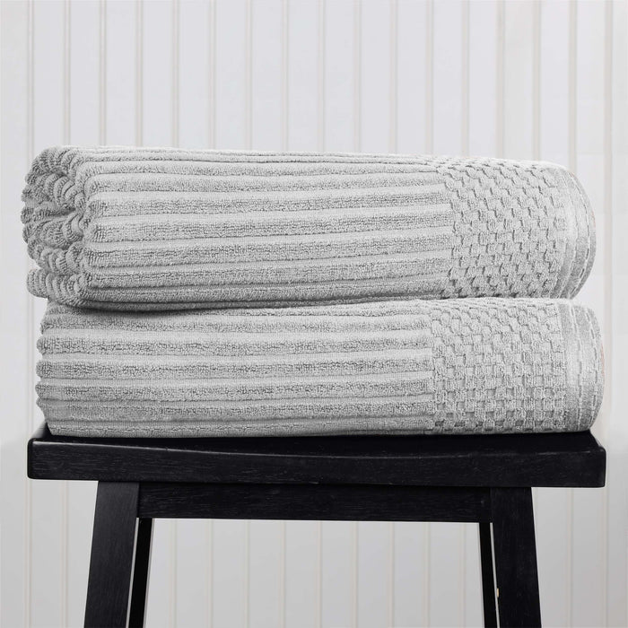 Cotton Ribbed Textured Super Absorbent 2 Piece Bath Sheet Towel Set - Silver