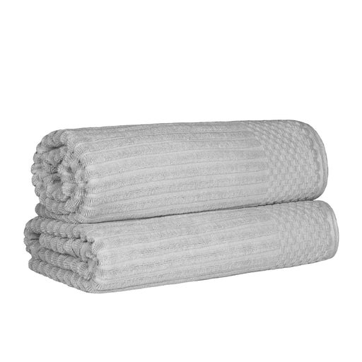 Cotton Ribbed Textured Super Absorbent 2 Piece Bath Sheet Towel Set - Silver