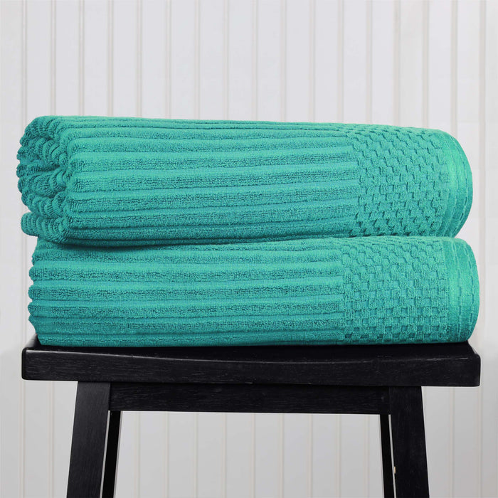 Cotton Ribbed Textured Super Absorbent 2 Piece Bath Sheet Towel Set - Turqoise