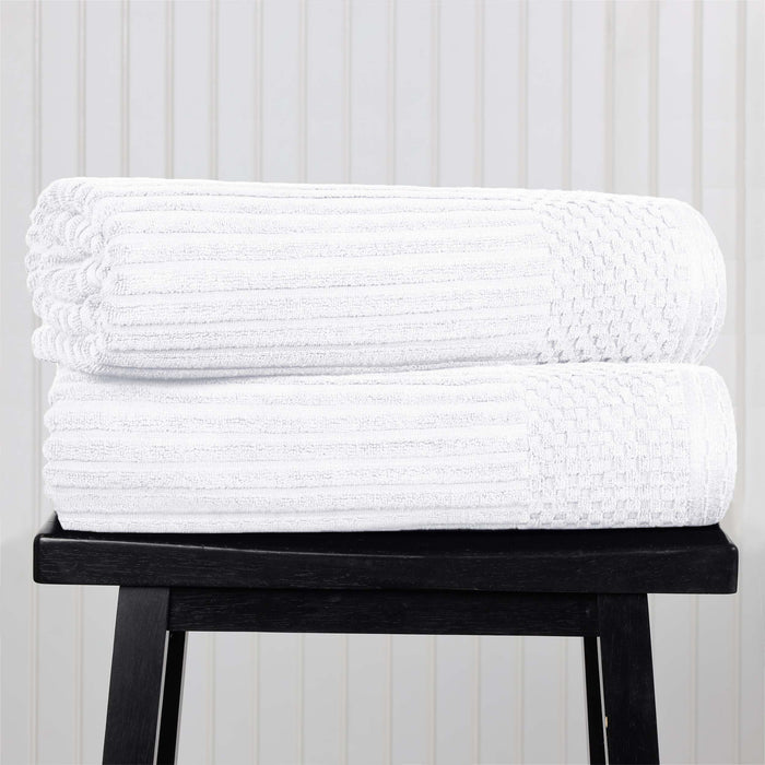 Cotton Ribbed Textured Super Absorbent 2 Piece Bath Sheet Towel Set - White