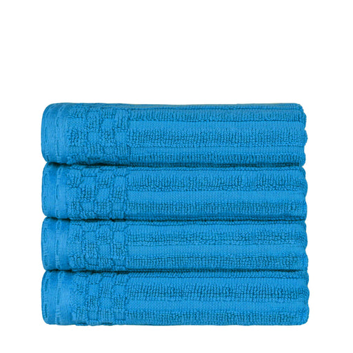 Cotton Ribbed Textured Highly Absorbent 4 Piece Hand Towel Set - Azure
