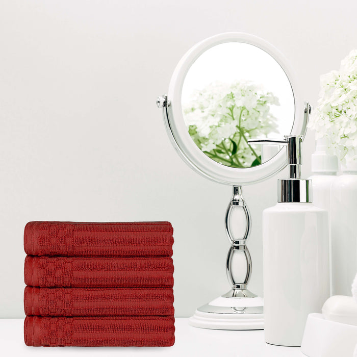 Cotton Ribbed Textured Highly Absorbent 4 Piece Hand Towel Set - Burgundy