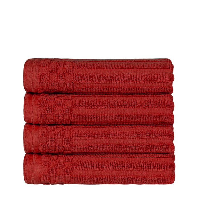 Cotton Ribbed Textured Highly Absorbent 4 Piece Hand Towel Set - Burgundy