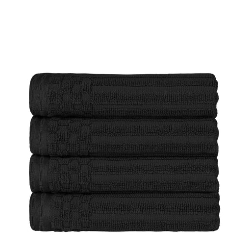 Cotton Ribbed Textured Highly Absorbent 4 Piece Hand Towel Set - Black