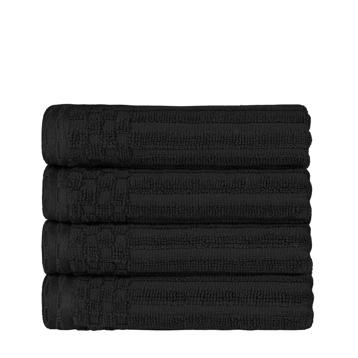 Cotton Ribbed Textured Highly Absorbent 4 Piece Hand Towel Set - Black
