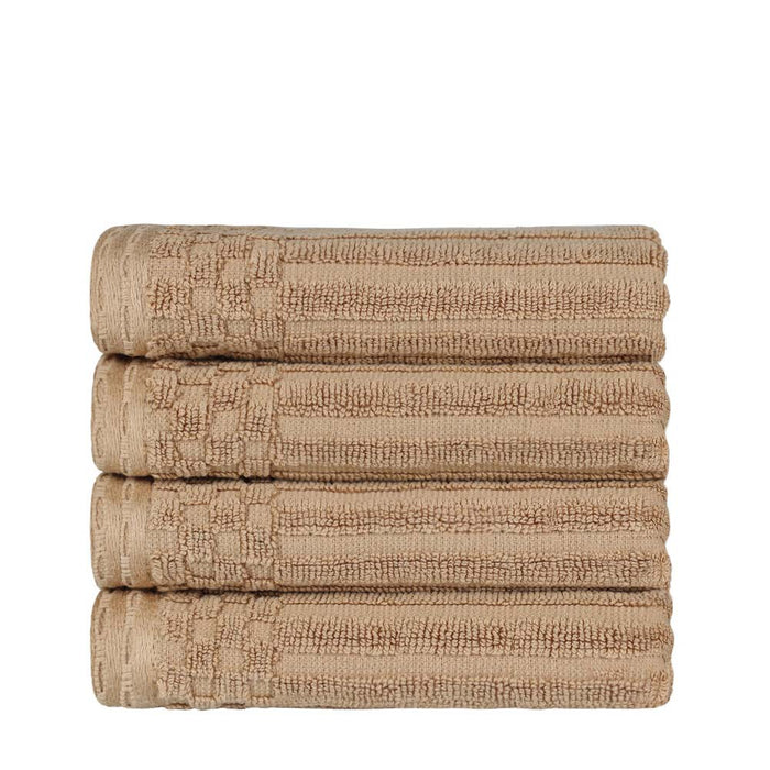 Cotton Ribbed Textured Highly Absorbent 4 Piece Hand Towel Set - COffee