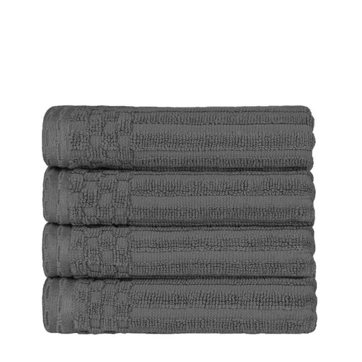 Cotton Ribbed Textured Highly Absorbent 4 Piece Hand Towel Set - Charcoal