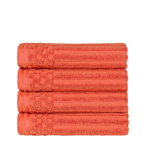 Cotton Ribbed Textured Highly Absorbent 4 Piece Hand Towel Set - Coral