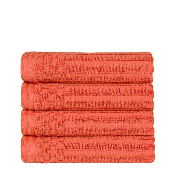 Cotton Ribbed Textured Highly Absorbent 4 Piece Hand Towel Set - Coral