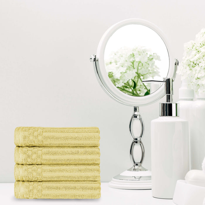 Cotton Ribbed Textured Highly Absorbent 4 Piece Hand Towel Set - Golden Mist
