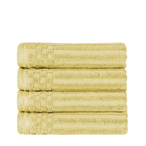 Cotton Ribbed Textured Highly Absorbent 4 Piece Hand Towel Set - Golden Mist