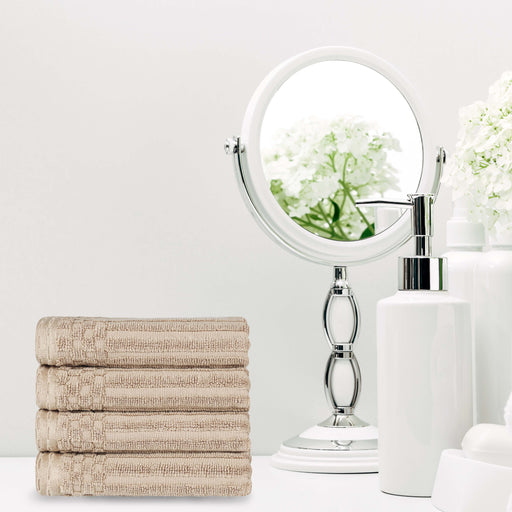 Cotton Ribbed Textured Highly Absorbent 4 Piece Hand Towel Set - Ivory