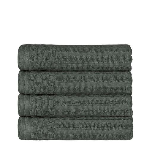 Cotton Ribbed Textured Highly Absorbent 4 Piece Hand Towel Set - Pine