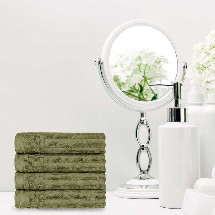 Cotton Ribbed Textured Highly Absorbent 4 Piece Hand Towel Set - Sage
