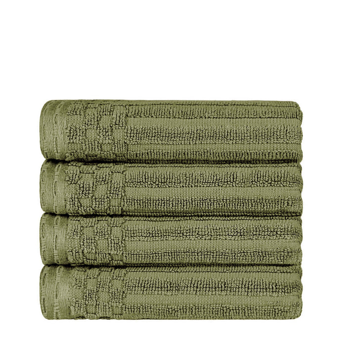 Cotton Ribbed Textured Highly Absorbent 4 Piece Hand Towel Set - Sage