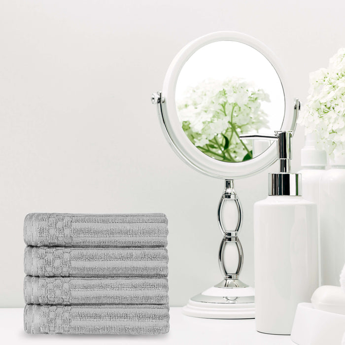 Cotton Ribbed Textured Highly Absorbent 4 Piece Hand Towel Set - Silver