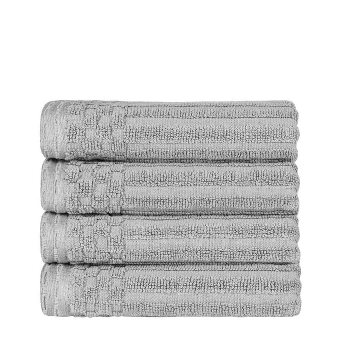 Cotton Ribbed Textured Highly Absorbent 4 Piece Hand Towel Set - Silver