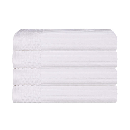 Cotton Ribbed Textured Highly Absorbent 4 Piece Hand Towel Set - White