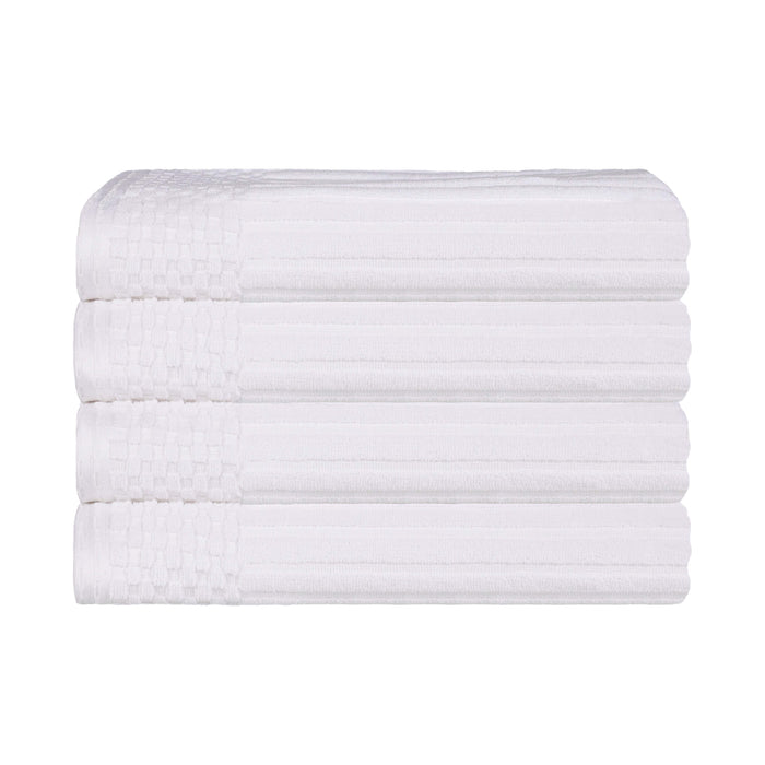 Cotton Ribbed Textured Highly Absorbent 4 Piece Hand Towel Set - White