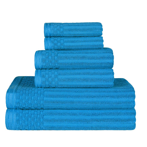Cotton Ribbed Textured Medium Weight 6 Piece Towel Set - Azure