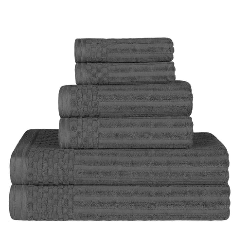 Cotton Ribbed Textured Medium Weight 6 Piece Towel Set - Charcoal