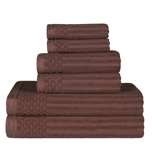Cotton Ribbed Textured Medium Weight 6 Piece Towel Set - Java