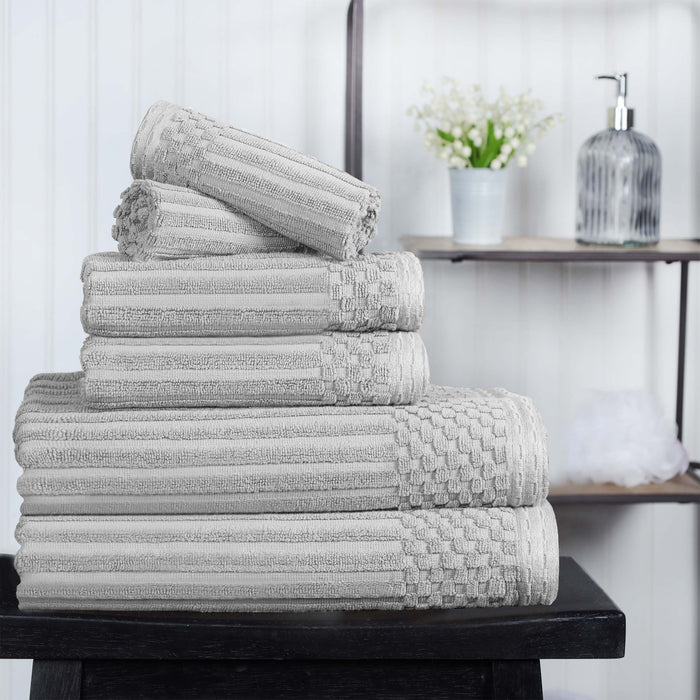 Cotton Ribbed Textured Medium Weight 6 Piece Towel Set