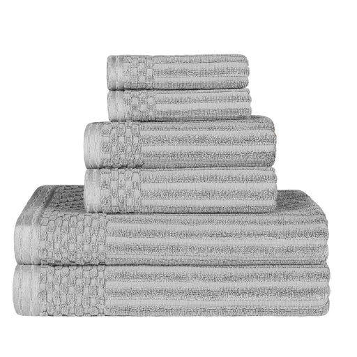 Cotton Ribbed Textured Medium Weight 6 Piece Towel Set - Silver
