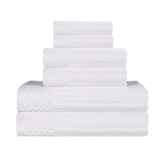Cotton Ribbed Textured Medium Weight 6 Piece Towel Set - White